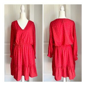 Suzanne Betro Red Polka Dot Long Sleeve Dress NWT Size XL